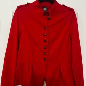 Vince Camuto Red Trench Coat with Tailored Fit and Stand-Up Collar